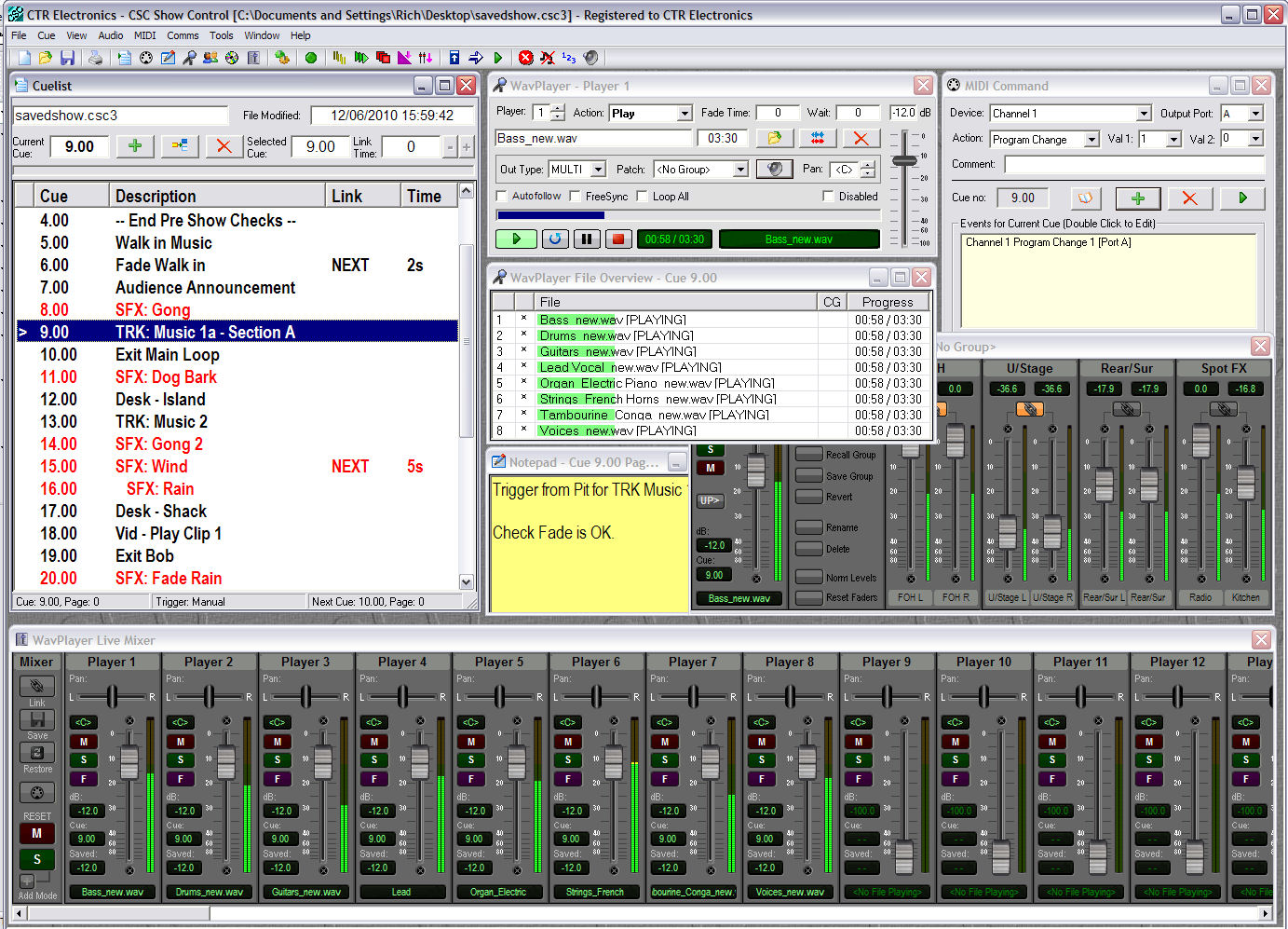 CSC Show Control Screenshots CTR Electronics CSC Theatre Show